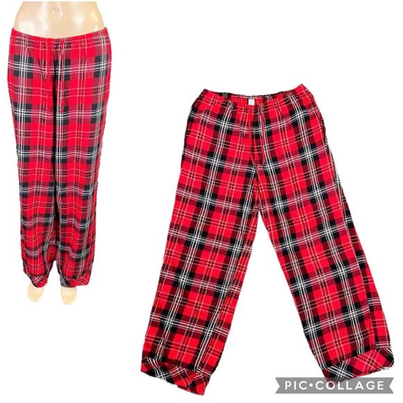 Victorias Secret Womens Pajama Lounge Pants Christmas Plaid Flannel Red Black SM - Picture 1 of 11